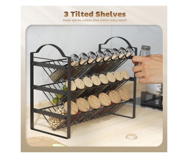 Fekete fém 3 szintes, döntött fűszertartó