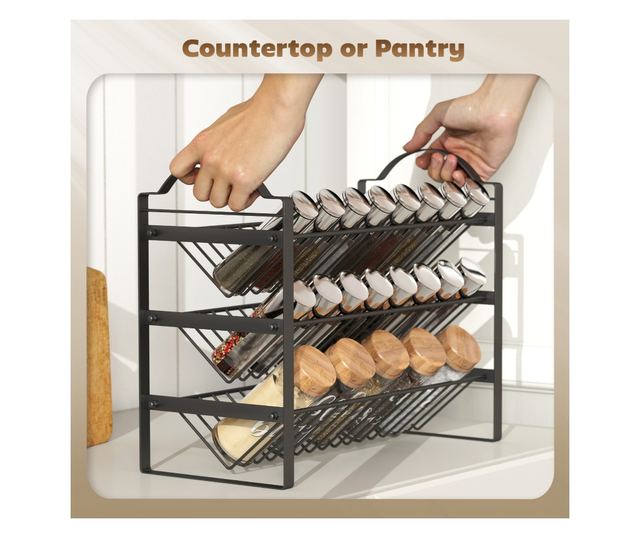 Fekete fém 3 szintes, döntött fűszertartó