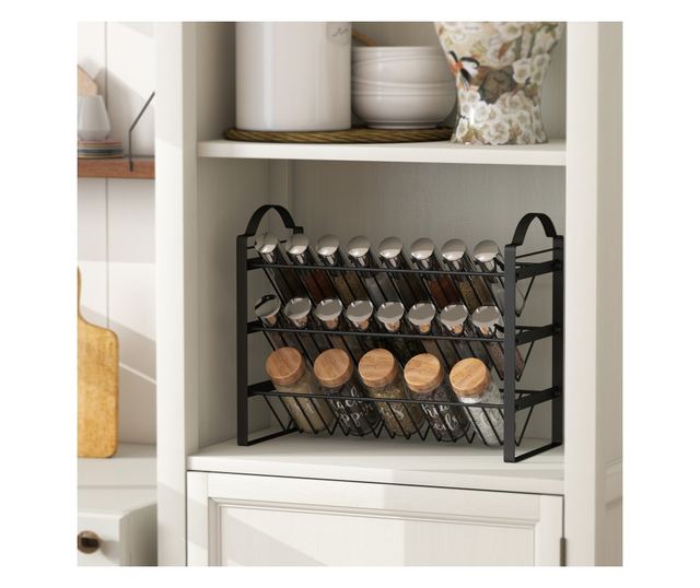 Fekete fém 3 szintes, döntött fűszertartó