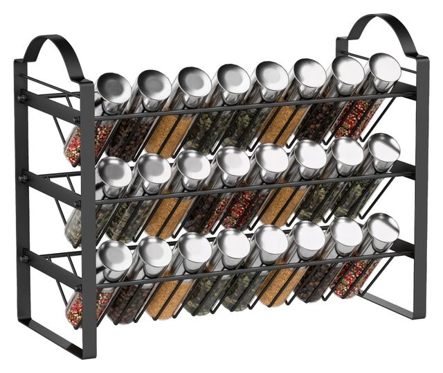Fekete fém 3 szintes, döntött fűszertartó