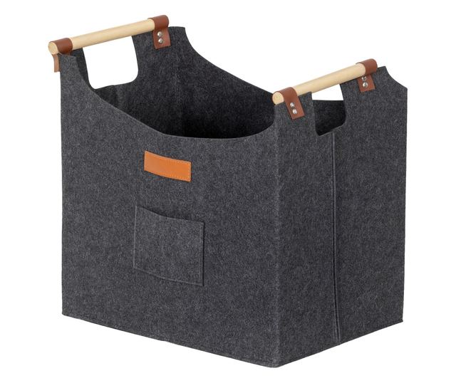 Filc Tűzifa Táska Fa Fogantyúkkal, 45x32x40 cm, Szürke
