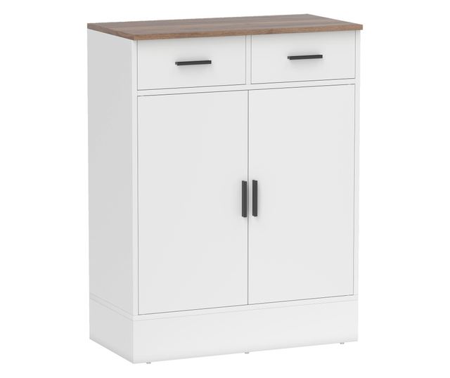 Modern tálalószekrény 2 fiókkal és 2 ajtós szekrénnyel, fehér és fa