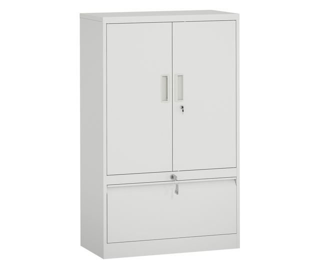 Irodai szekrény állítható polccal és fiókkal, fehér