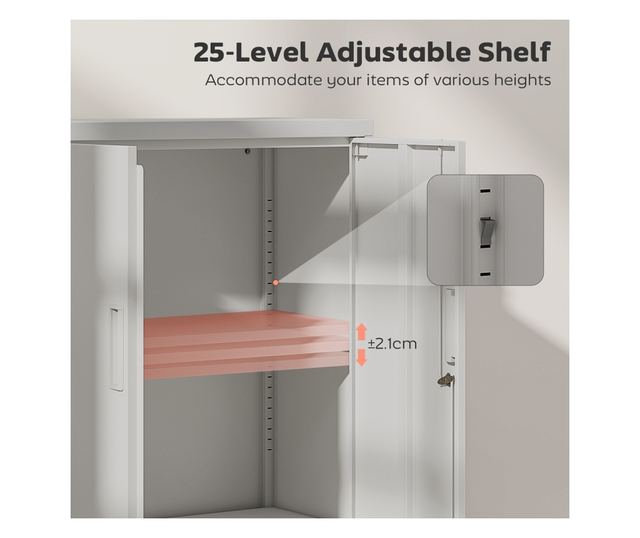 Irodai szekrény állítható polccal és fiókkal, fehér