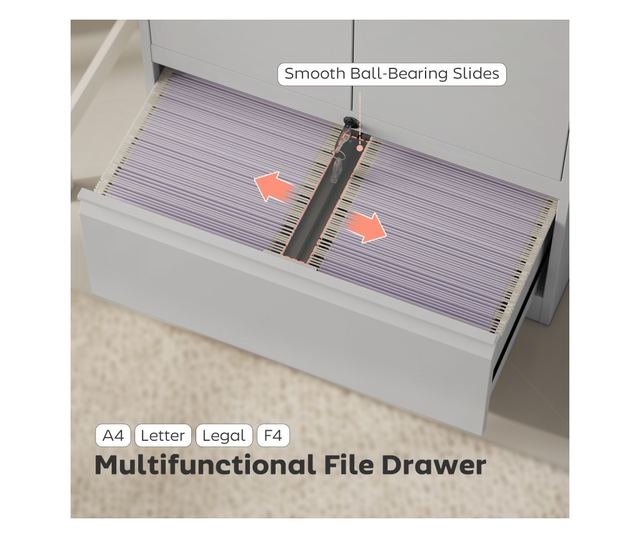 Irodai szekrény állítható polccal és fiókkal, fehér