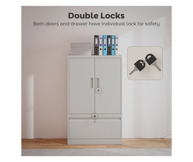 Irodai szekrény állítható polccal és fiókkal, fehér