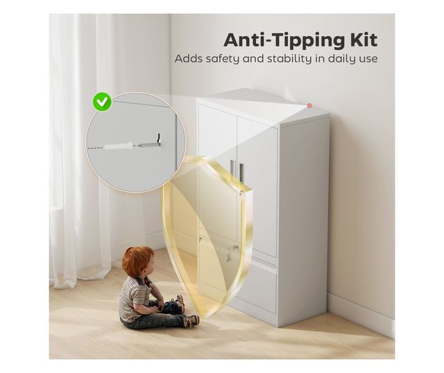 Irodai szekrény állítható polccal és fiókkal, fehér