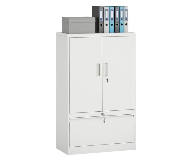 Irodai szekrény állítható polccal és fiókkal, fehér