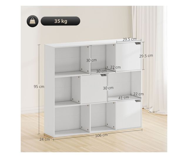 Fehér fa polc 6 nyitott és 3 zárt köbözzel