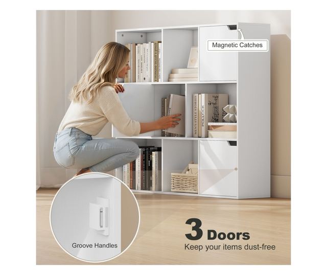 Fehér fa polc 6 nyitott és 3 zárt köbözzel