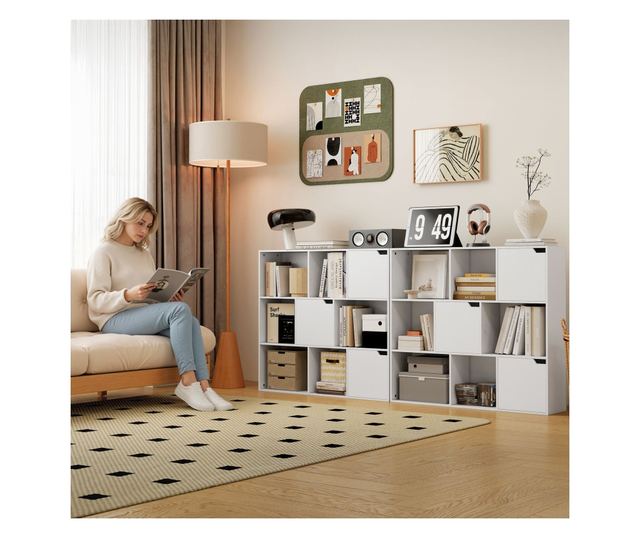 Fehér fa polc 6 nyitott és 3 zárt köbözzel