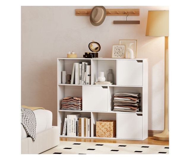 Fehér fa polc 6 nyitott és 3 zárt köbözzel