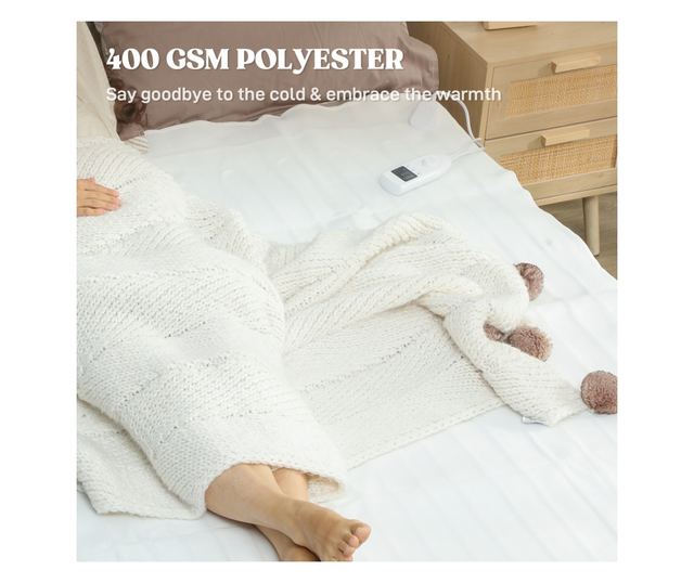 Fűthető takaró 160x140 cm 5 fokozatú fűtéssel Fehér