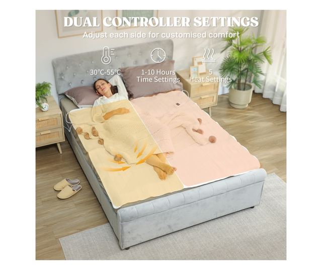 Fűthető takaró 160x140 cm 5 fokozatú fűtéssel Fehér