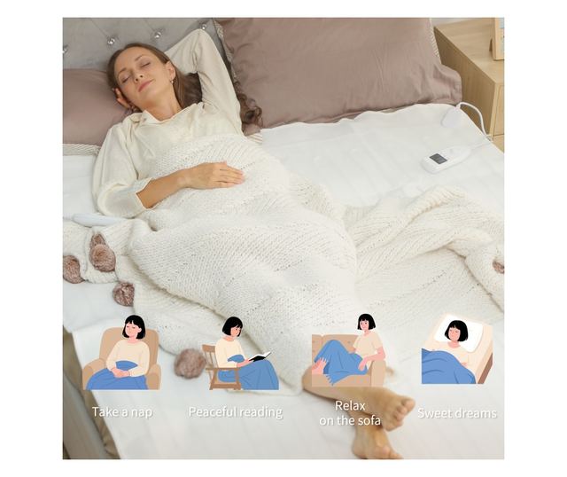 Fűthető takaró 160x140 cm 5 fokozatú fűtéssel Fehér