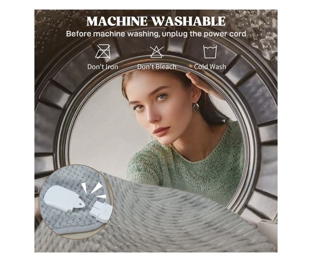 Elektromos takaró 5 fűtési szinttel és 2 független vezérlőzónával, polár és poliészter fűtött takaró, 160x140 cm