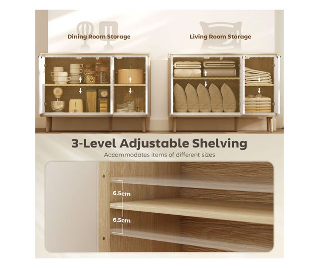 Modern komód 3 ajtóval és állítható polccal 107x35x77cm Fehér és Tölgy