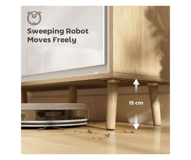 Modern komód 3 ajtóval és állítható polccal 107x35x77cm Fehér és Tölgy