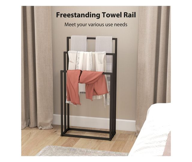 Összecsukható ruhaszárító 3 állítható rúddal, függőleges szárító forgó kerekekkel és rozsdamentes acél vázzal, otthoni szárító