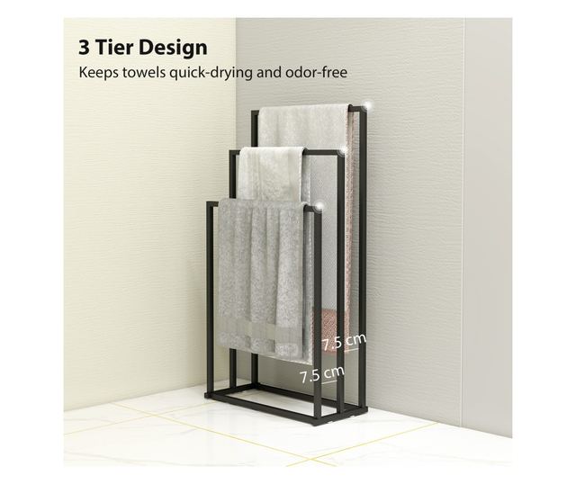 Összecsukható ruhaszárító 3 állítható rúddal, függőleges szárító forgó kerekekkel és rozsdamentes acél vázzal, otthoni szárító