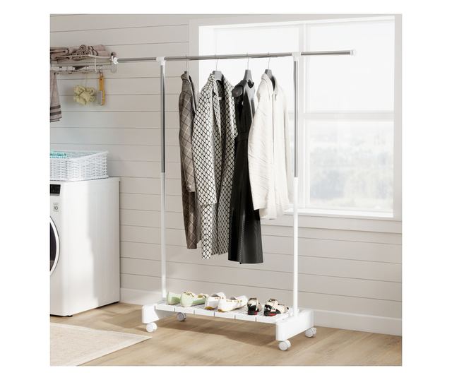 Bővíthető függőleges ruhaszárító kerékkel és cipőtartó polccal, fehér