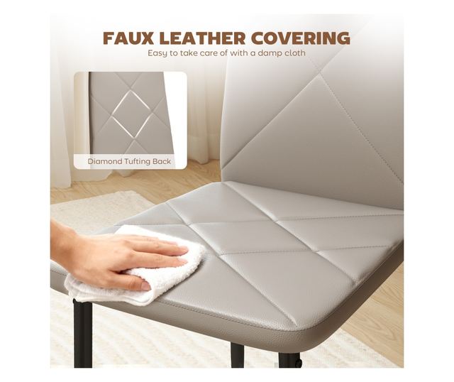 4 db magas háttámlás műbőr és acél étkezőszék, 41x50x97cm, szürke