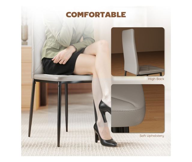 4 db magas háttámlás műbőr és acél étkezőszék, 41x50x97cm, szürke