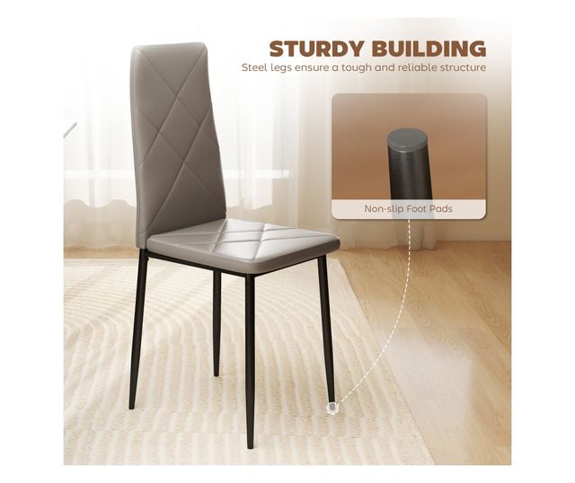 4 db magas háttámlás műbőr és acél étkezőszék, 41x50x97cm, szürke