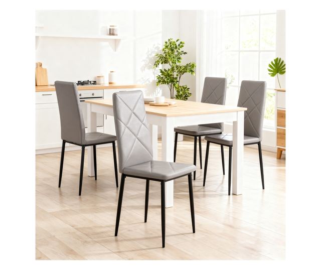 4 db magas háttámlás műbőr és acél étkezőszék, 41x50x97cm, szürke