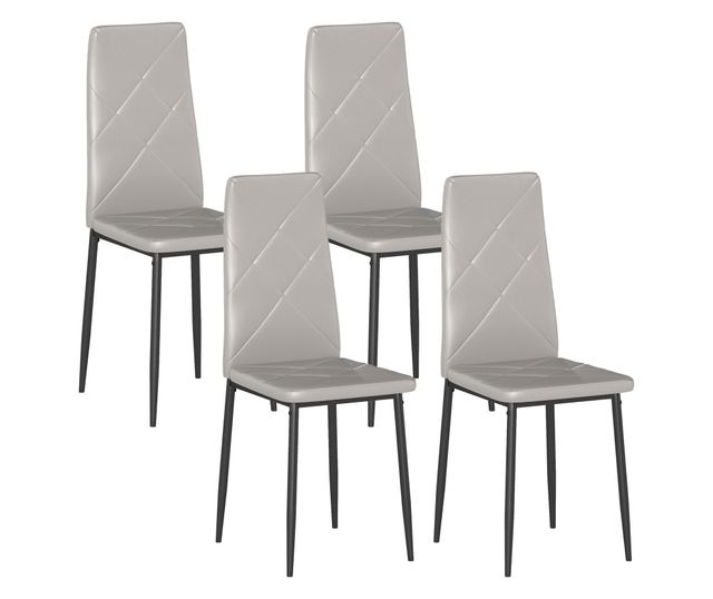 4 db magas háttámlás műbőr és acél étkezőszék, 41x50x97cm, szürke