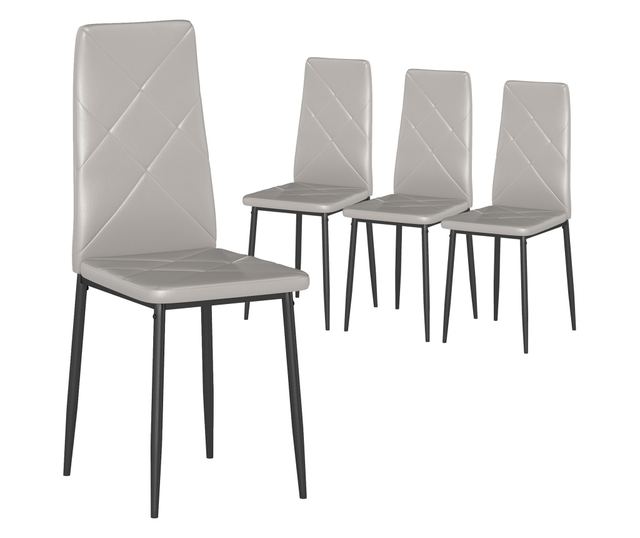 4 db magas háttámlás műbőr és acél étkezőszék, 41x50x97cm, szürke