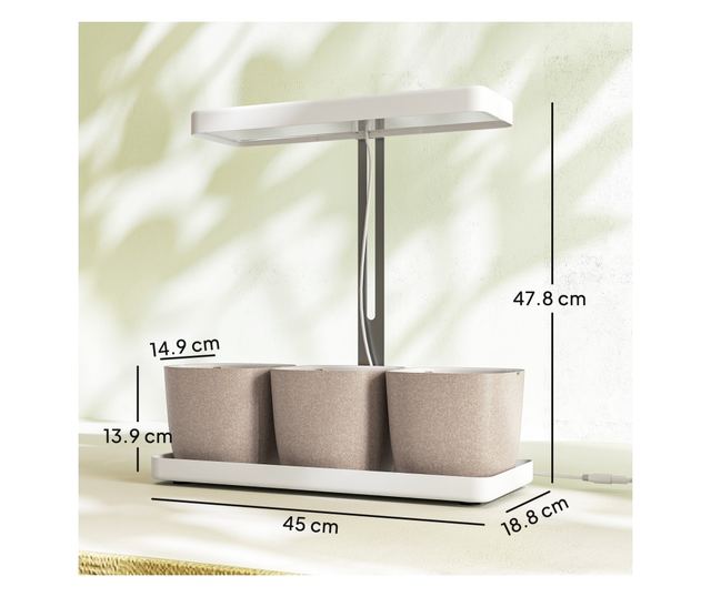 Növénynevelő lámpa 42 LED-del és 3 cseréppel 45x18,8x47,8 cm Fehér