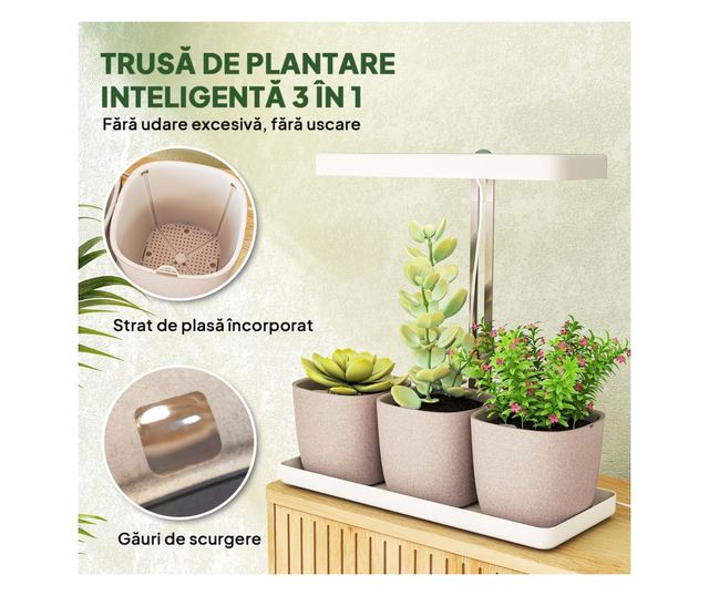 Növénynevelő lámpa 42 LED-del és 3 cseréppel 45x18,8x47,8 cm Fehér