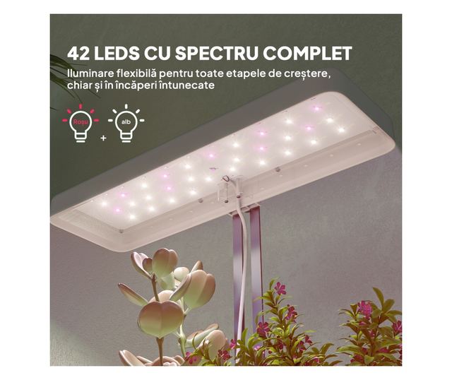 Növénynevelő lámpa 42 LED-del és 3 cseréppel 45x18,8x47,8 cm Fehér
