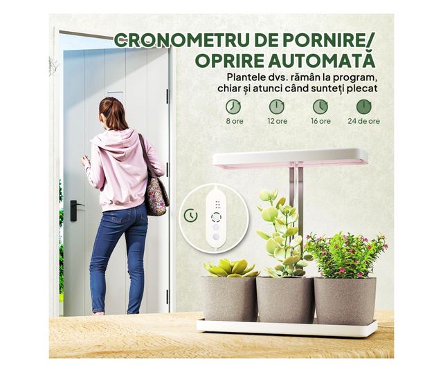 Növénynevelő lámpa 42 LED-del és 3 cseréppel 45x18,8x47,8 cm Fehér