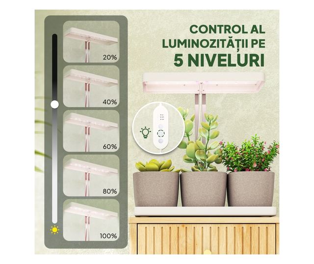 Növénynevelő lámpa 42 LED-del és 3 cseréppel 45x18,8x47,8 cm Fehér