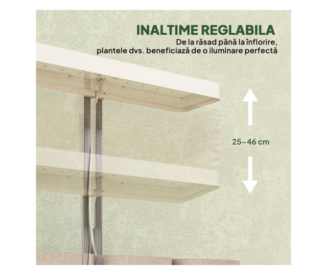 Növénynevelő lámpa 42 LED-del és 3 cseréppel 45x18,8x47,8 cm Fehér