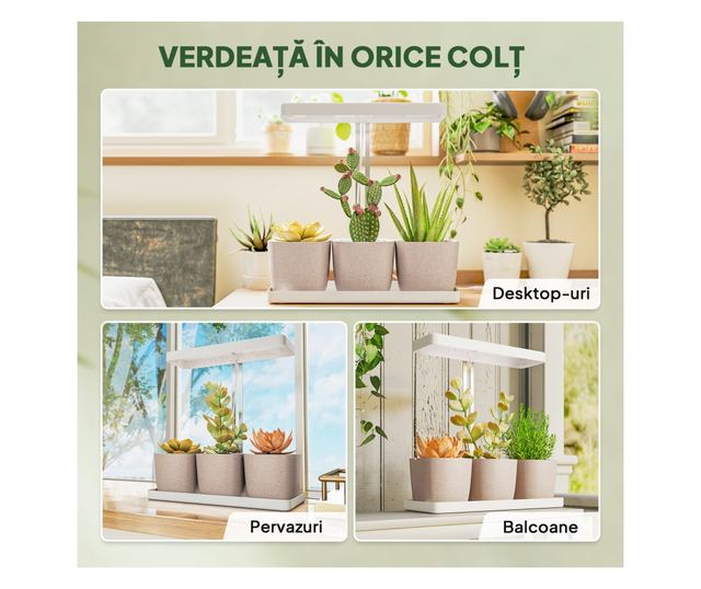 Növénynevelő lámpa 42 LED-del és 3 cseréppel 45x18,8x47,8 cm Fehér