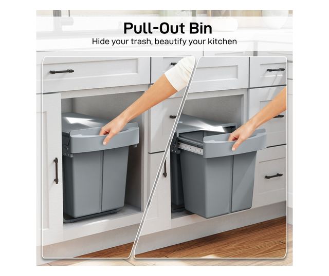 Kihúzható szemetes a mosogató alá, 2 x 20L vödör, szürke