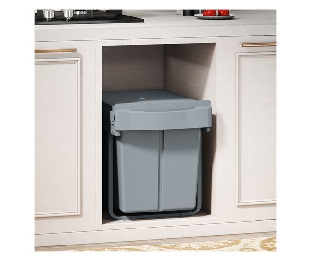 Kihúzható szemetes a mosogató alá, 2 x 20L vödör, szürke