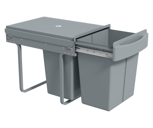 Kihúzható szemetes a mosogató alá, 2 x 20L vödör, szürke