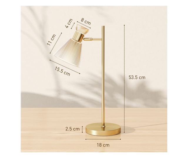 Modern asztali lámpa állítható matt borostyán üveg lámpaernyővel, E27 foglalattal, arany színben