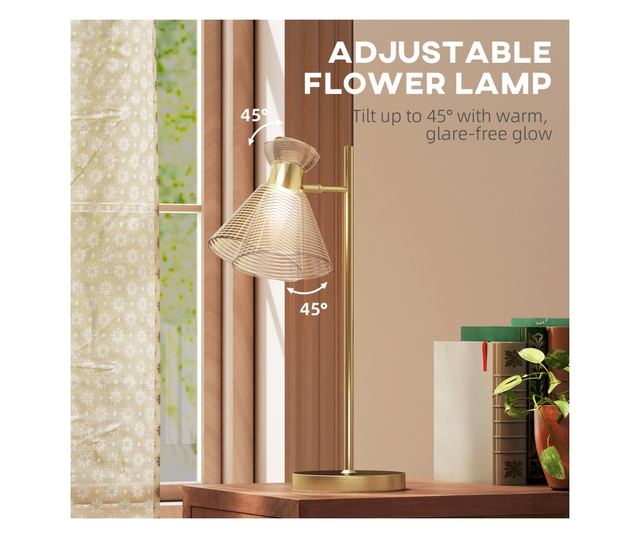 Modern asztali lámpa állítható matt borostyán üveg lámpaernyővel, E27 foglalattal, arany színben