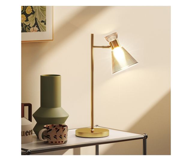 Modern asztali lámpa állítható matt borostyán üveg lámpaernyővel, E27 foglalattal, arany színben