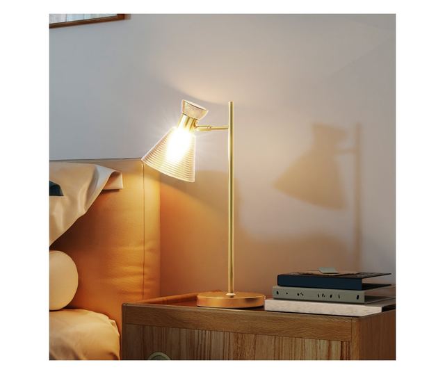 Modern asztali lámpa állítható matt borostyán üveg lámpaernyővel, E27 foglalattal, arany színben