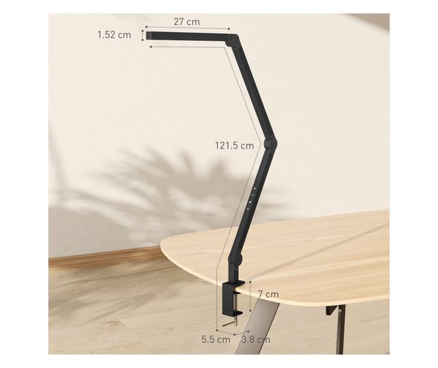 Dimmelhető LED asztali lámpa bilincsel, állítható karral és 2 fényszínnel, fekete