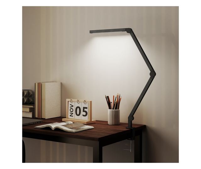 Dimmelhető LED asztali lámpa bilincsel, állítható karral és 2 fényszínnel, fekete