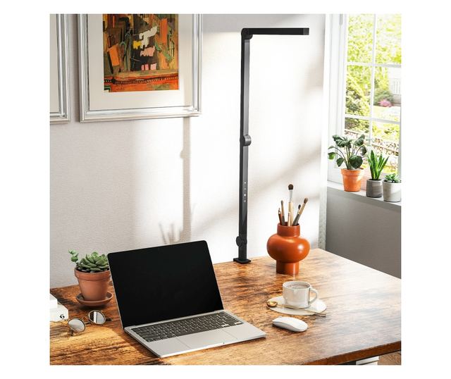 Dimmelhető LED asztali lámpa bilincsel, állítható karral és 2 fényszínnel, fekete