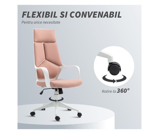 Szövet irodai vagy gamer szék magas háttámlával, rózsaszín