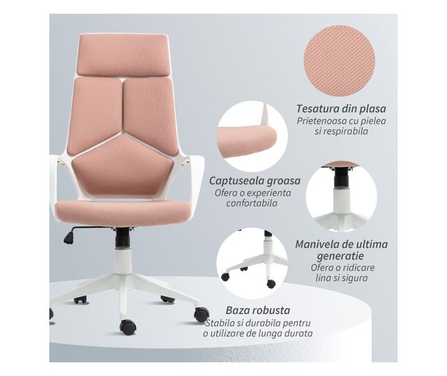Szövet irodai vagy gamer szék magas háttámlával, rózsaszín